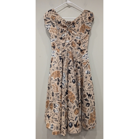 Unique Vintage Magnolia Place Halloween Pumpkin Skeleton Spooky Fall Dress Small - Picture 1 of 7